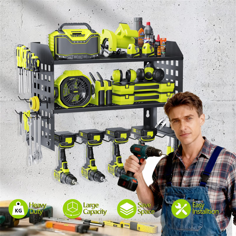 3 Layer Power Tool Storage, Wall-Mounted Tools Storage Organiser