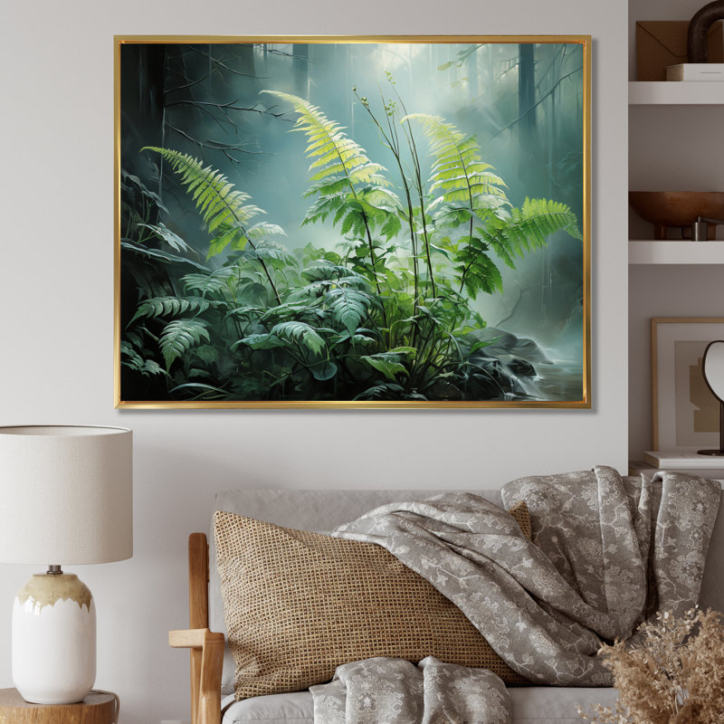 " Ferns Romantic Impression III ", H 34 po x l 44 po x P 1,5 po, Cadre flottant doré