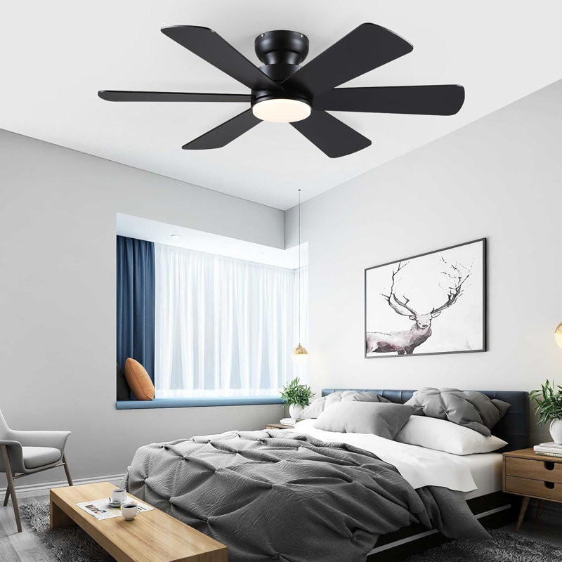Ventilateur de plafond 46 po à 6 pales avec ensemble d'éclairage et télécommande, Noir, Noir