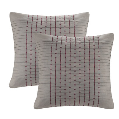 Taie d'oreiller carrée grise 66 x 66 cm, 200 fils/cm², plissée et ornée de broderies rouges, fermeture éclair invisible, compatible avec la parure de lit N Cherry Blossom 66 x 66 cm, détails assortis