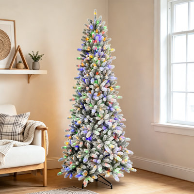 Holiday Aisle Signature Slim Flocked Balsam Fir Artificial Christmas Tree with Microfairy LED Lights