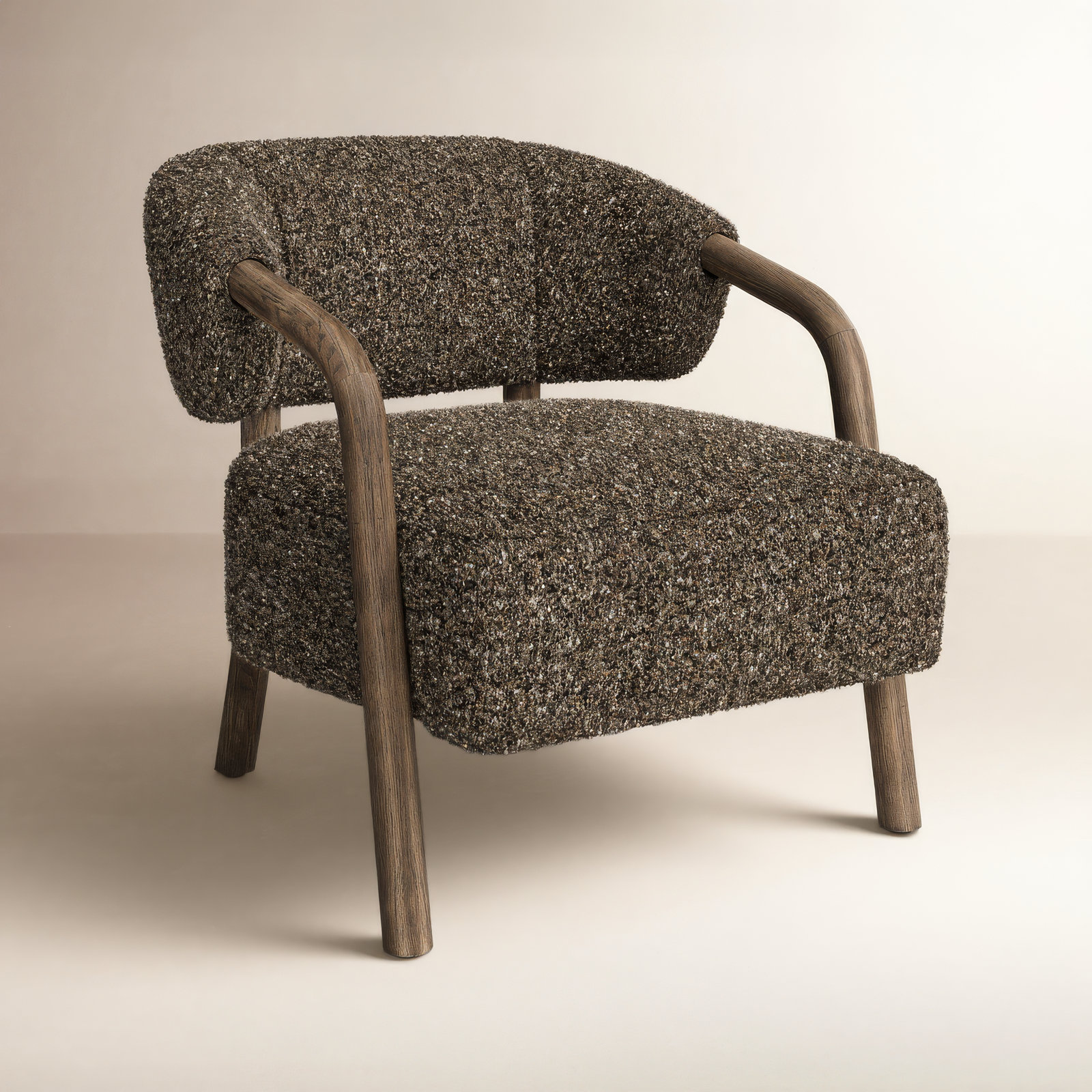 Citrine Shearling Upholstered Armchair, Ivan Granite Boucle, Almond Oak