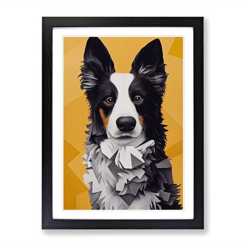 Border Collie Cubism - Single Picture Frame Print, 64cm H x 46cm W x 2cm D, Black Framed