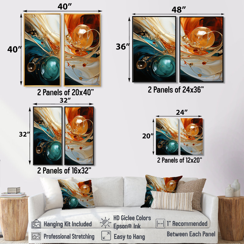 Orange et marbre émeraude II - Art mural orange, 40" H x 40" W, Impression encadrée flottante, Black