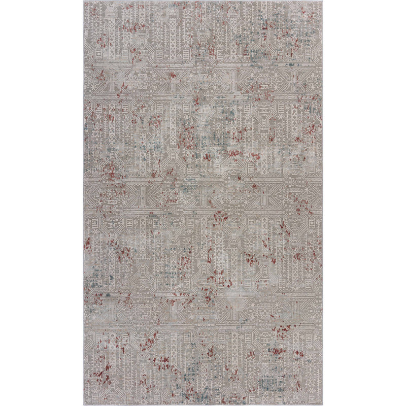 Tapis touffeté à motif abstrait gris, Rectangle 1 pi 10 po x 3 pi