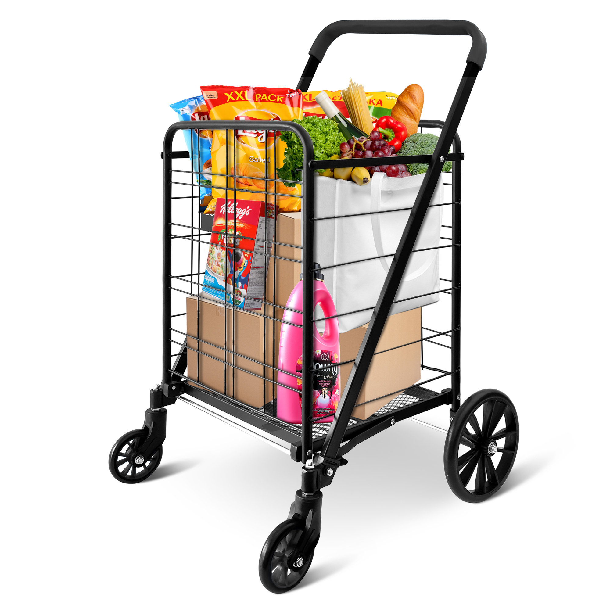 Foldable Shopping Cart with 360° Swivel Castor Wheels - Lightweight Heavy  Duty U