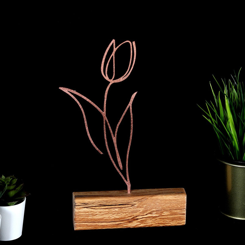 Elegant Decorative Object, Bronze Finish, 6.7 x 11.8 x 1.4 inches | 100% Metal with 2 mm Thickness, Base: 100% Wood | Perfect Accent for Home Decor, Stylish and Durable Design for Any Space