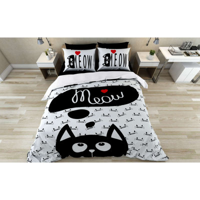Elegant Single Quilt Cover Set (1 Duvet Cover, 1 Pillowcase), 70% Cotton/30% Polyester, 55.1 x 78.7 Inches | Machine Washable, 145 Thread Count, Button Closure | Modern Black, White & Red Design for Stylish Bedrooms