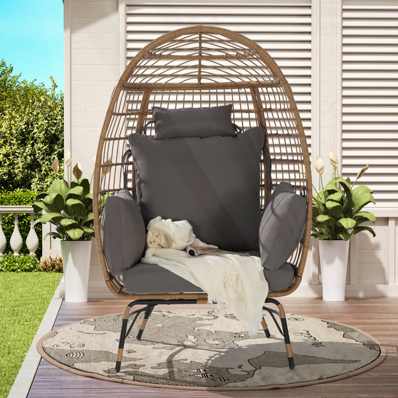 Fauteuil à œufs en osier, fauteuil à œufs en rotin intérieur / extérieur, Gris foncé