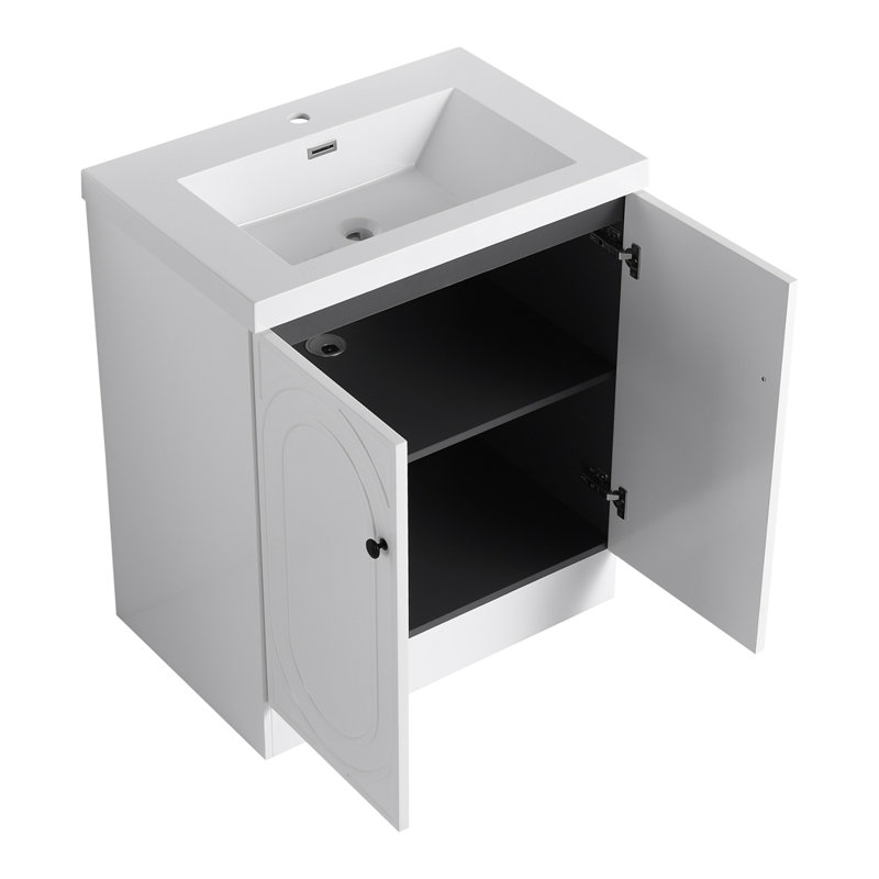 Meuble-lavabo sur pied 30 po avec lavabo en résine, Blanc