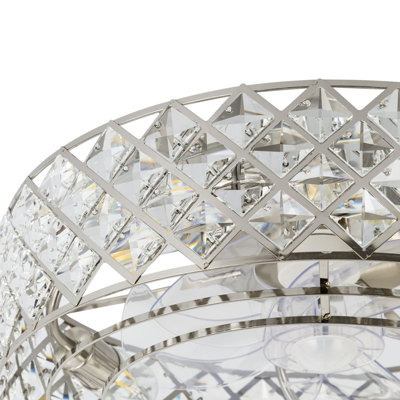 Ventilateur de plafond encastré en cage en cristal de cristal à 7 pales avec ensemble d'éclairage et télécommande Yenci