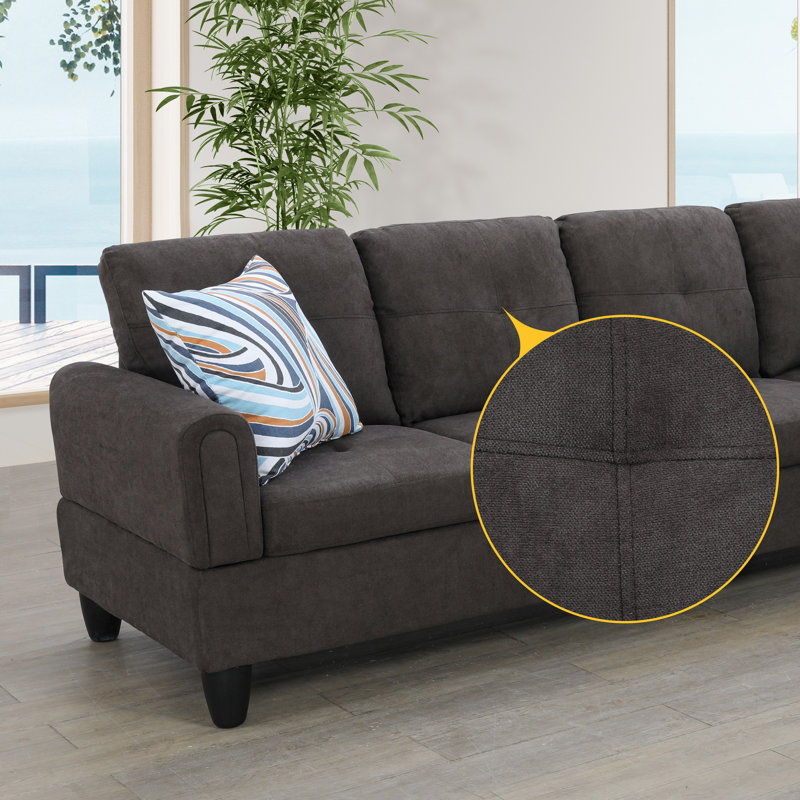 Gonen Upholstered L-Shaped Sectional, Brown Velvet/Linen Blend, Right Hand Facing