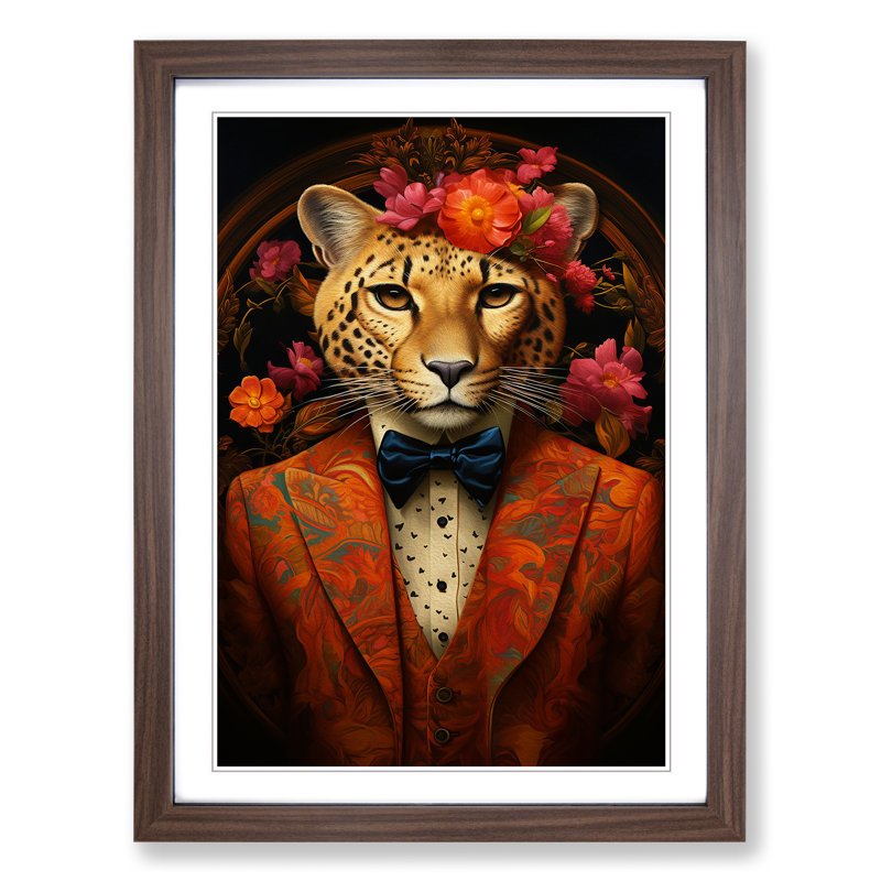 Cheetah Baroque No.2 - Single Picture Frame Print on Wood, Walnut Framed, 46cm H x 34cm W x 2cm D