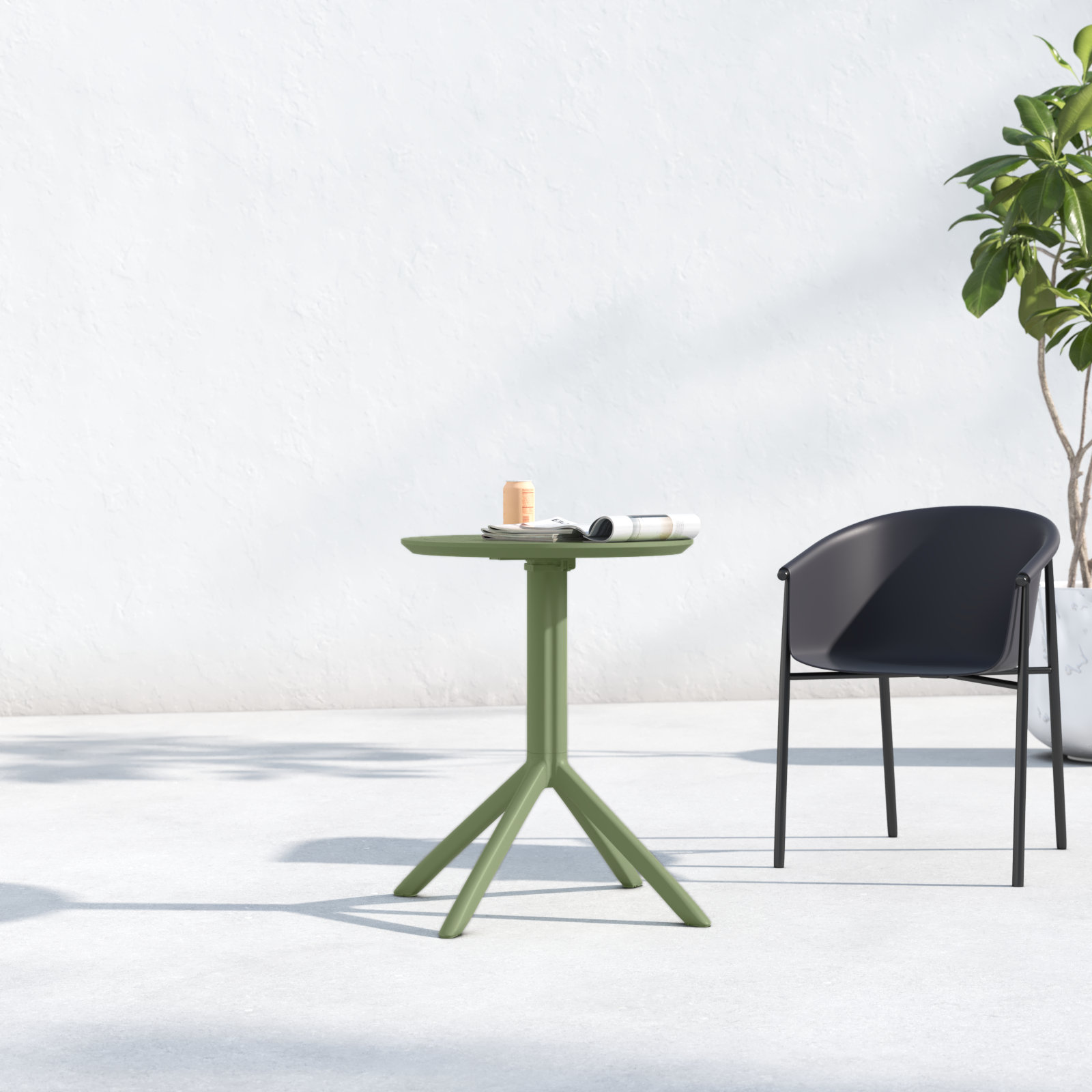 Plastic/Resin 2 - Person Round Table, Olive Green, 29.5" H x 23.6" W x 23.6" L