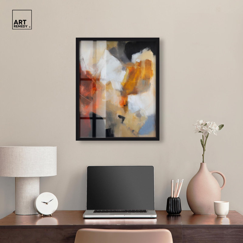 «Earth and Fire I Shadowbox Print Modern Abstracts» par Art Remedy, H 25 po x l 21 po, Noir