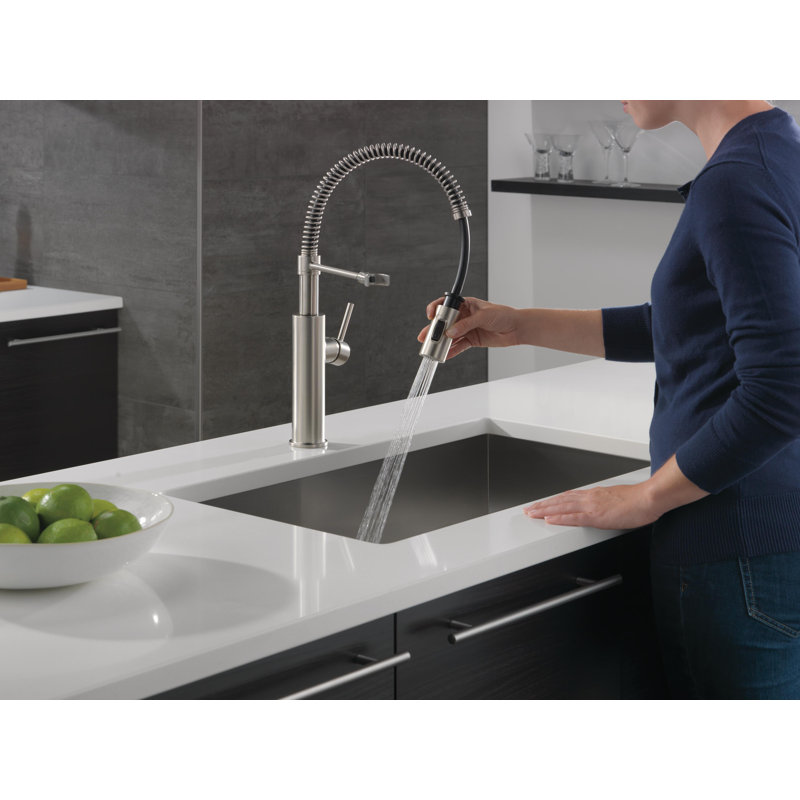 Antoni Pro Style Commercial Kitchen Faucet with Pull Down Sprayer, Brushed Nickel Single Hole Kitchen Sink Faucet, Single Handle, Spotshield Stainless