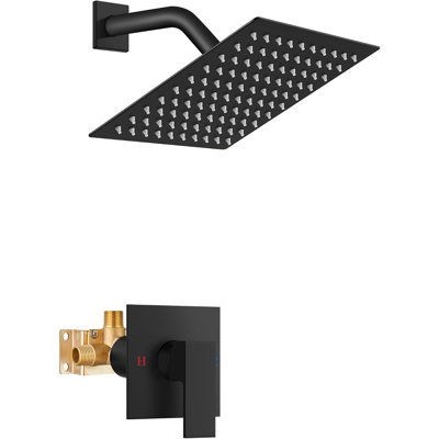 Système de douche Airuida - Pomme de douche murale à une poignée avec valve brute, fabrication en acier inoxydable SUS304 et laiton, finition noir mat