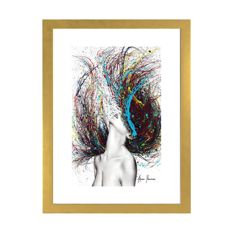 «Excite» par Ashvin Harrison - impression d'art graphique, H 24 po x l 16 po x P 1 po, Papier encadré doré, Blanc