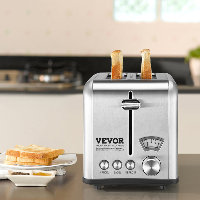 Grille-pain rétro en acier inoxydable à 2 tranches 825W de 1,5 po VEVOR