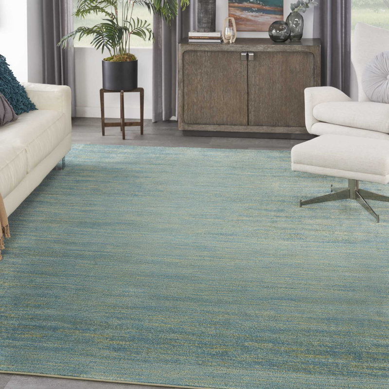 Tapis intérieur / extérieur bleu / vert Mullican Sandy, Rectangle 9 pi x 12 pi