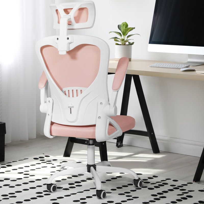 Chaise de travail ergonomique Jivka, Rose, Blanc