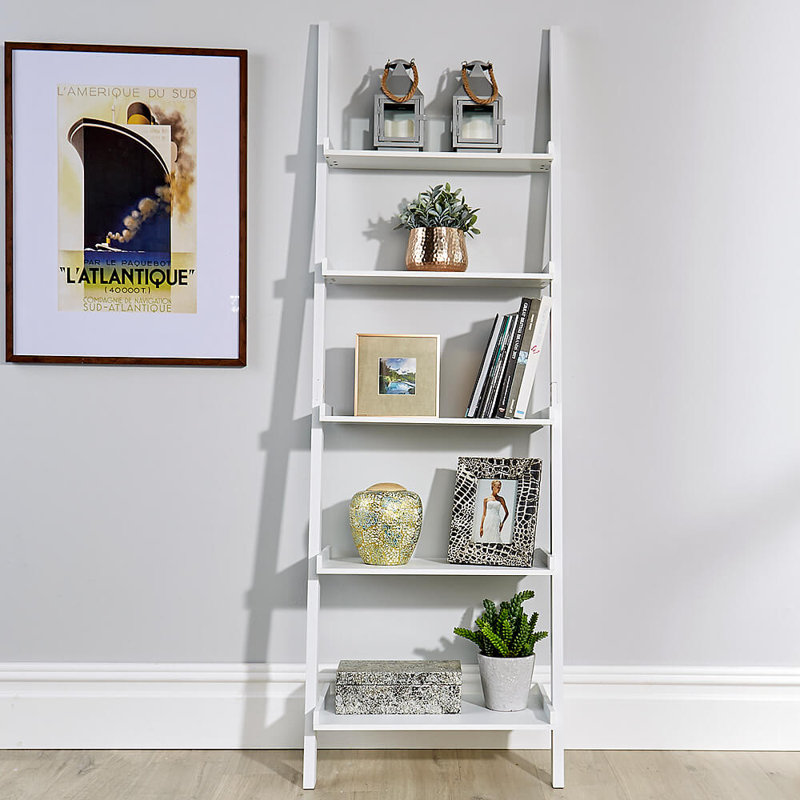 Ira 5-Tier Ladder Shelf Bookcase Unit, White