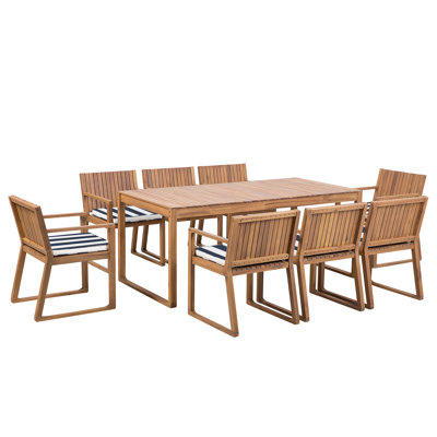 Aadhyan 8 - Person Acacia Wood Patio Dining Set with Rectangular Table , Cushions Included