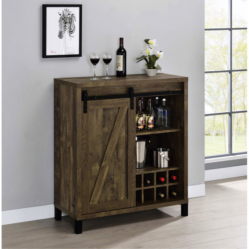 Armoire à bar coulissante avec deux tablettes réglables et rangement pour bouteilles de vin