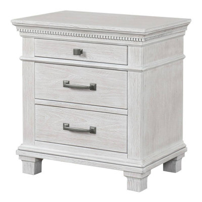 Leyne Nightstand, 3 Drawers, Farmhouse Weathered Gray Solid Wood, 26 Inch