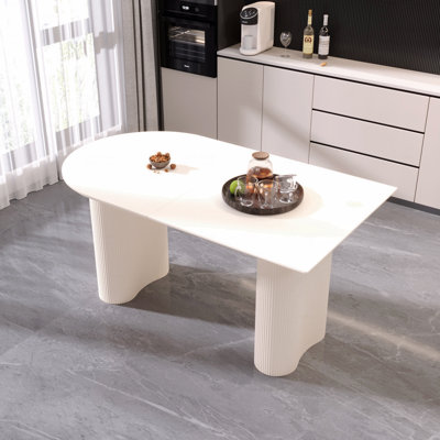 63 "Modern Mdf New Cream Style Dining Table And Irregular Side Table, 4-8 Person Dining Table, Thick Engineering Wooden Round Wave Table Legs