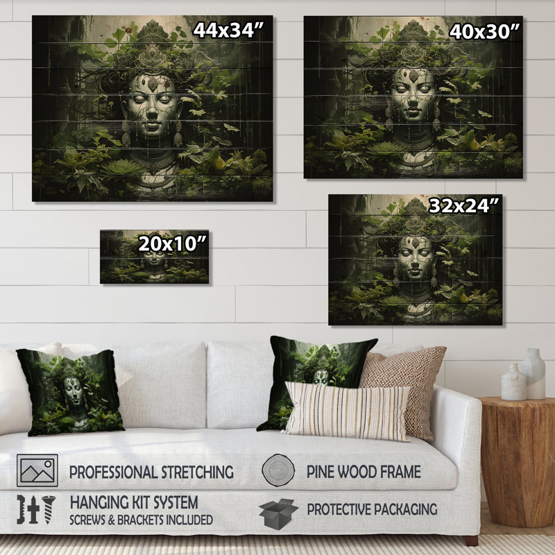Bouddhisme sacré Mantra II sur bois, H 10 po x l 20 po x P 0,78 po