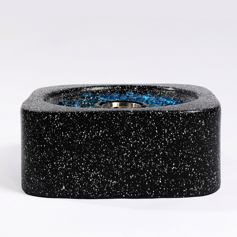 Foyer de table noir en béton - Brûleur à éthanol pour l'intérieur et l'extérieur avec foyer décoratif en acier inoxydable et perles d'extérieur