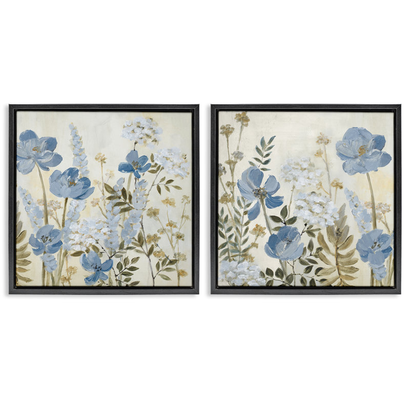 Ensemble de 2 cadres flottants Blue Peaceful Garden, design par Lanie Loreth, H 25 po x l 25 po, Cadre flottant noir de jais