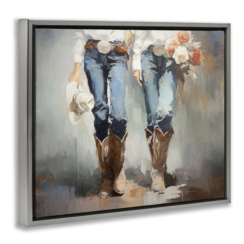 "Floral Cowgirl pair", art mural encadré par Ramona Murdock, Cadre flottant gris lustré, H 17 po x l 21 po