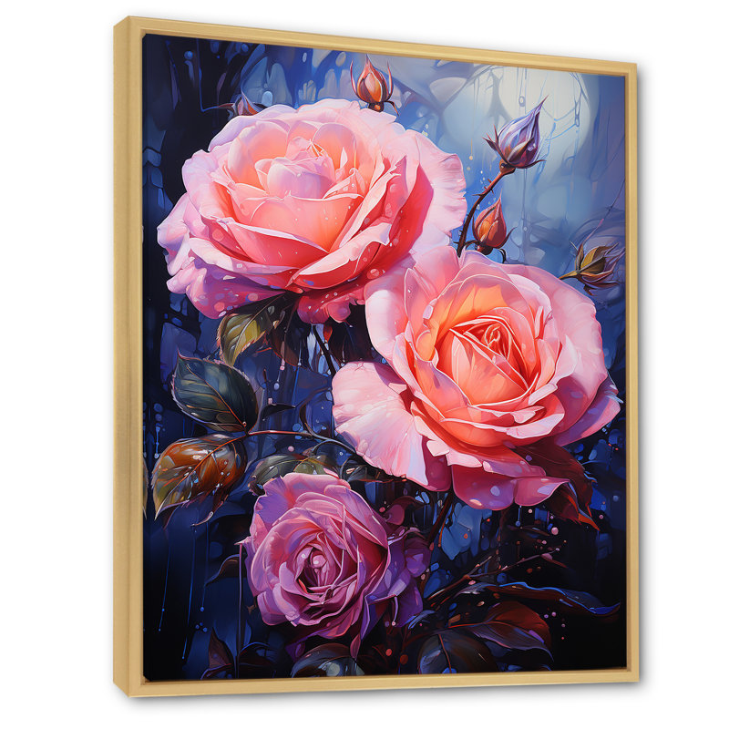 Fleur de néon rose sur toile, H 40 po x l 30 po x P 1,5 po, Cadre naturel flottant