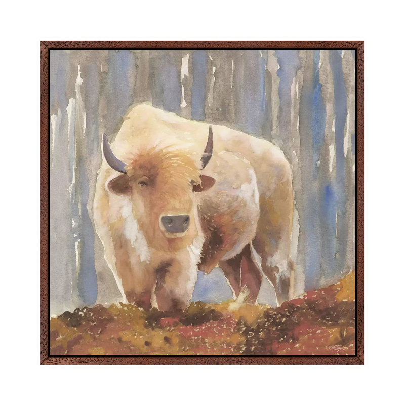 White Buffalo - Painting on Canvas, Classic Brown Wood Framed, 93.98 cm H x 93.98 cm W