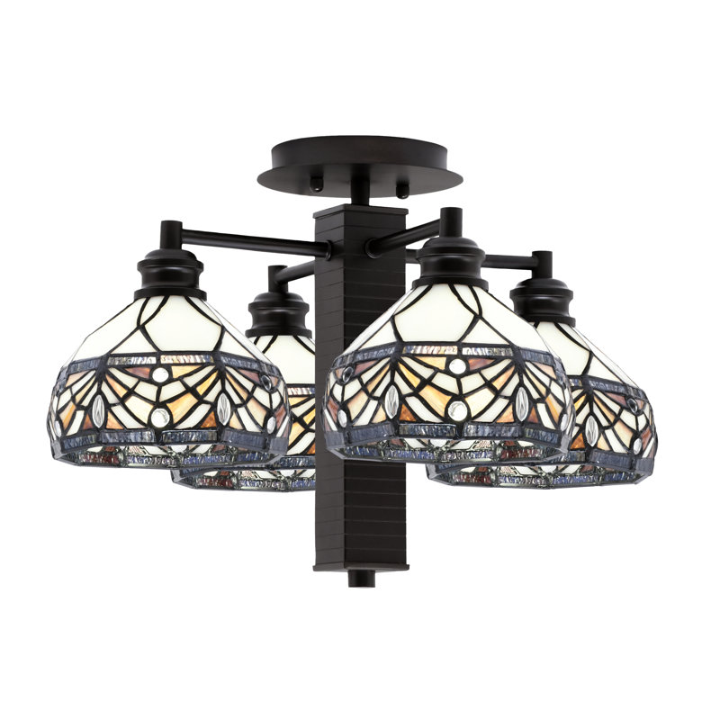 Edge 4 Light Semi-Flush Shown With 7" Kaleidoscope Art Glass, Espresso