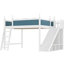 Grand lit mezzanine de couleur bleue et blanche, tablettes de rangement, glissade amovible, bois de pin, sans sommier, jeu ludique et peu encombrant-251890184-251890185