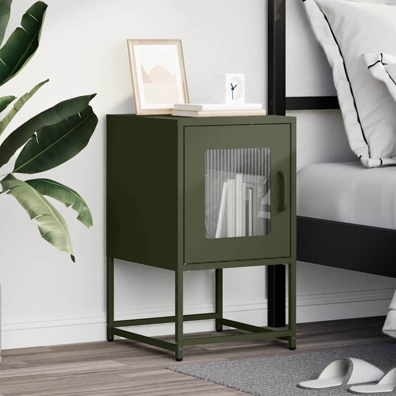 36cm W Steel Bedside Table, Olive Green