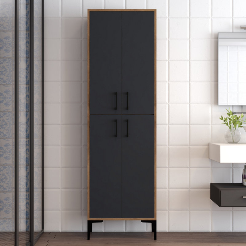 Arvydas Freestanding Linen Cabinet, Grey/Wood