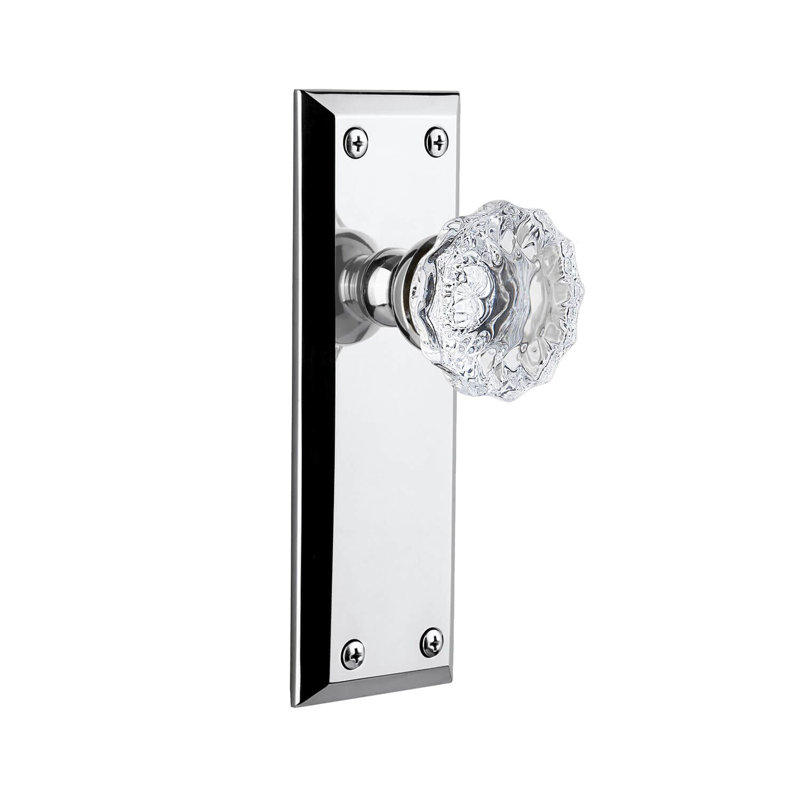 Faux bouton de porte Fontainebleau avec rosette Fifth Avenue Fontainebleau, Chrome brillant