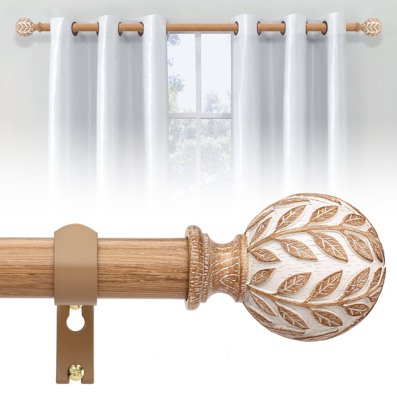 Tringle à rideaux simple feuille en grain de bois 1 po, blanc Burlywood, 36 à 88 po, 36" - 88", Brun / Blanc