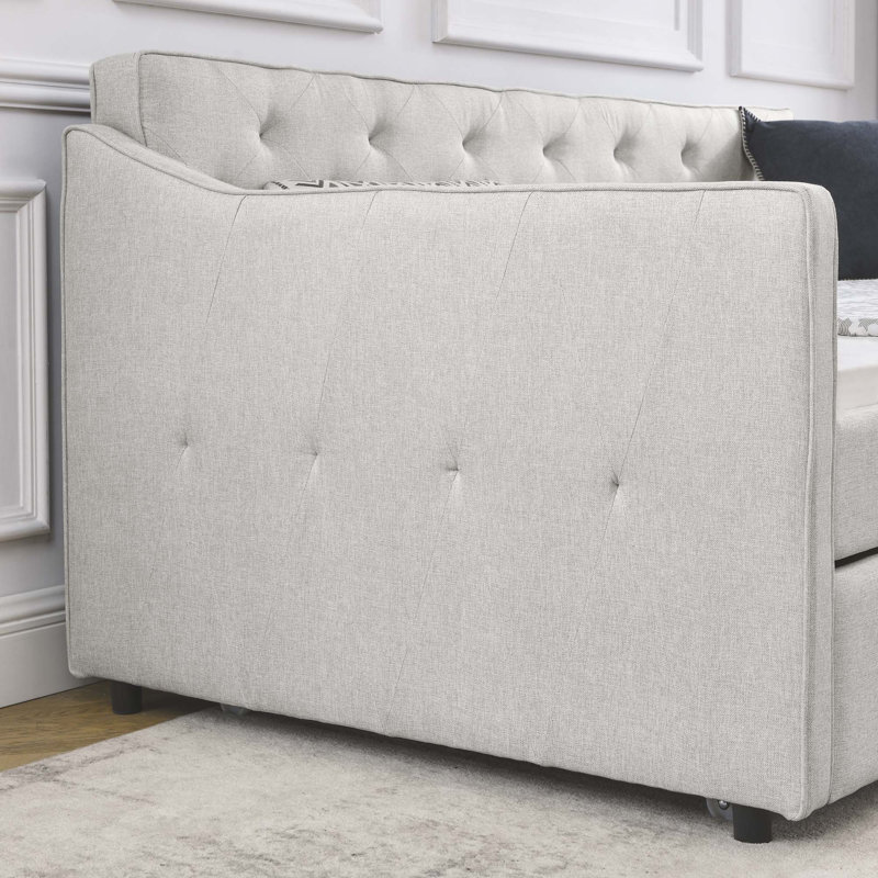 Lit de jour polyvalent en mousse de style Mid-Century avec un design élégant pour la chambre d'amis, Complet/Double, Lin gris