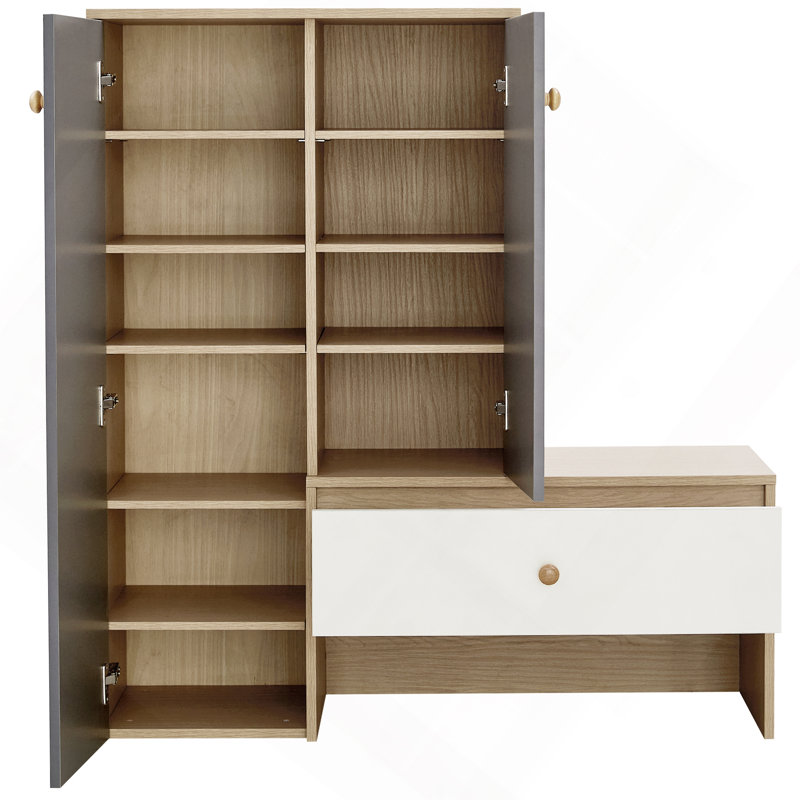12 Pair Shoe Storage Organizer With Bench, 43.25''H Shoe Cabinets, Shoe Rack With 6-Tier Adjustable Shelves, For Entryway Hallway Closet, White & Gray