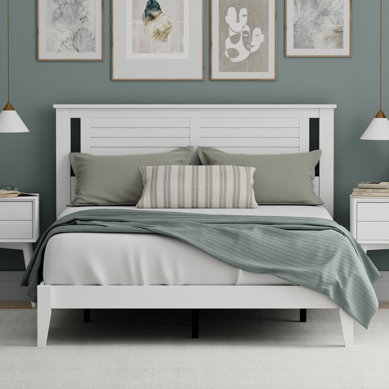 Canton Solid Wood  Platform Bed, White, Queen