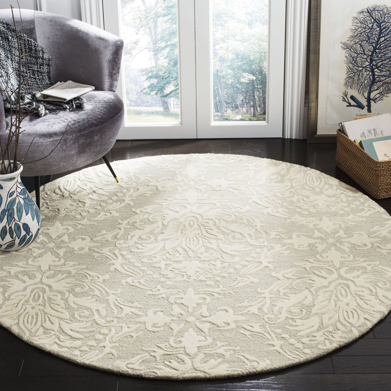 Tapis sauge / ivoire en laine touffeté à la main Ferrera, Rond 8 pi