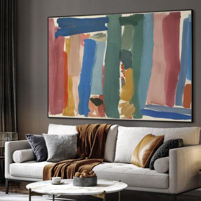 Très grand art mural encadré à coups de pinceau coloré abstrait moderne à rayures verticales pour le décor de la chambre à coucher (assemblage requis)