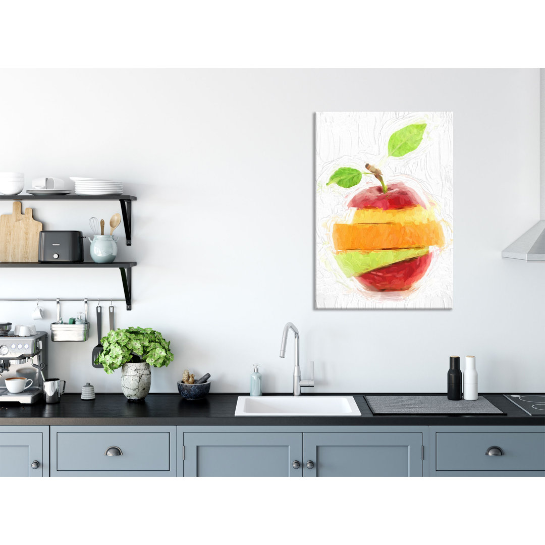 Glasbild Gemischte Früchte - Apfel-Orange-Limette