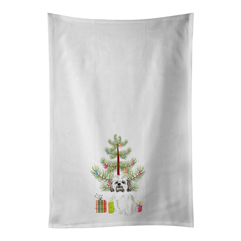 Cotton Tea Towel Kitchen Towel, Shih-Tzu Silver Gold And White