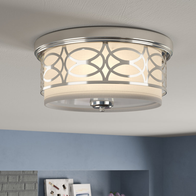 Washington Mews Fabric Flush Mount, Polished Nickel, White